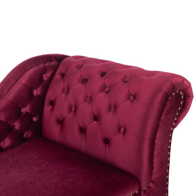 Christopher Knight Home - Bressi Modern Velvet Upholstered Chaise Lounge with Tufted Backrest, Nailhead Trim & Pillow