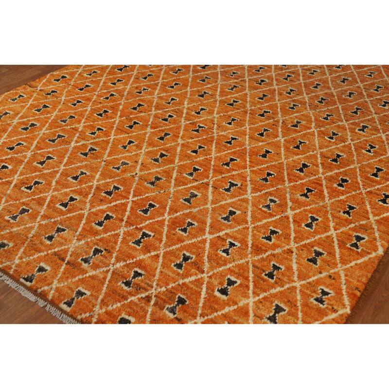 Trellis Moroccan Oriental Area Rug Handmade Orange Wool Carpet - 6'10" x 9'9"