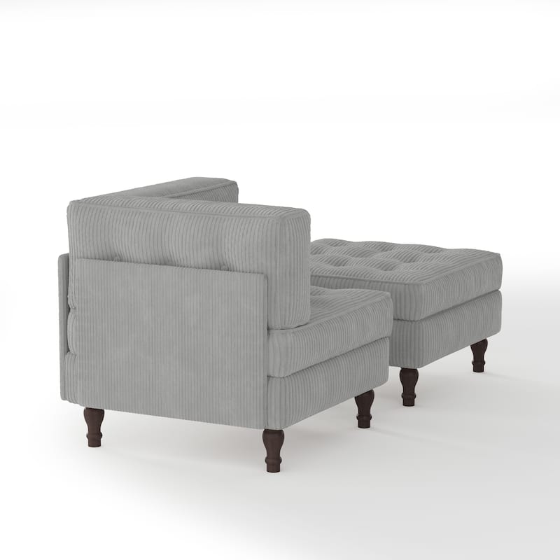 Corduroy L-shape Modular Corner Sectional Sofa with Reversible Storage Ottoman