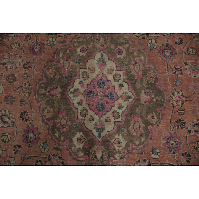 Hand Knotted Oriental 100% Wool Carpet Traditional Floral Coral Mashad Area Rug - 11' 4'' X 8' 1''
