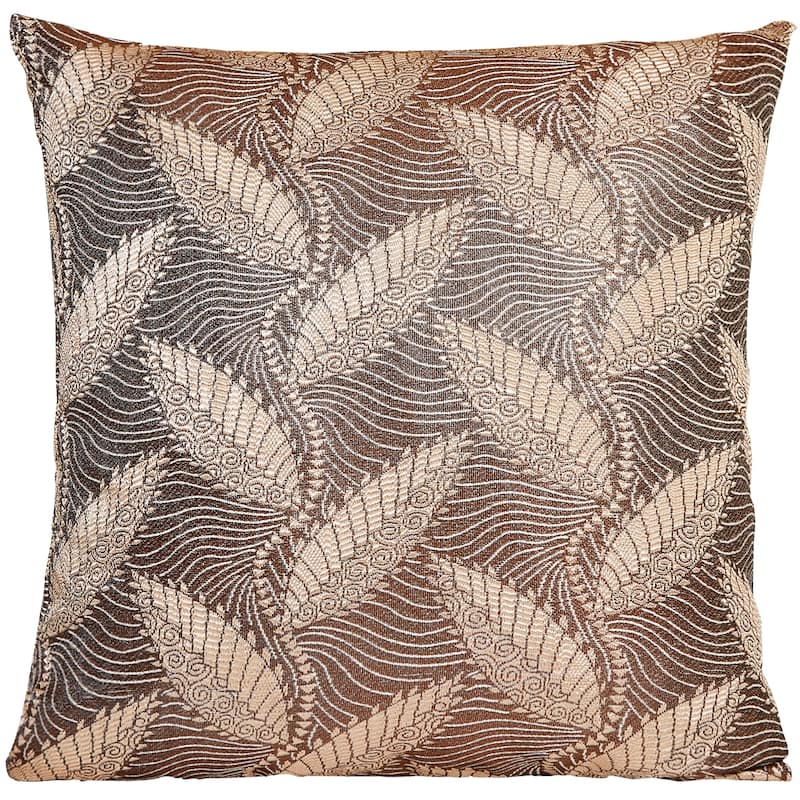 Violet Linen Venetian Geometric Leaves Pattern, 18 Inch x 18 Inch, Square, Decorative Accent Throw Pillow Cover - Gold