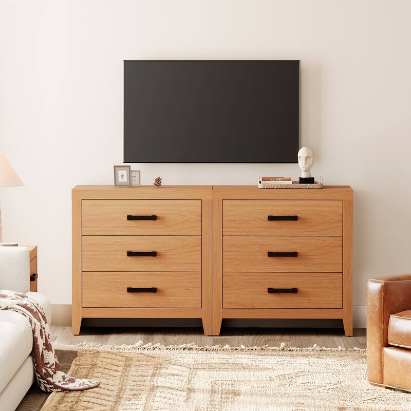 WAMPAT Farmhouse 3-Drawer Dresser, Wooden Chest of Drawers, Modern Storage Organizer & Nightstand for Bedroom, Living Room
