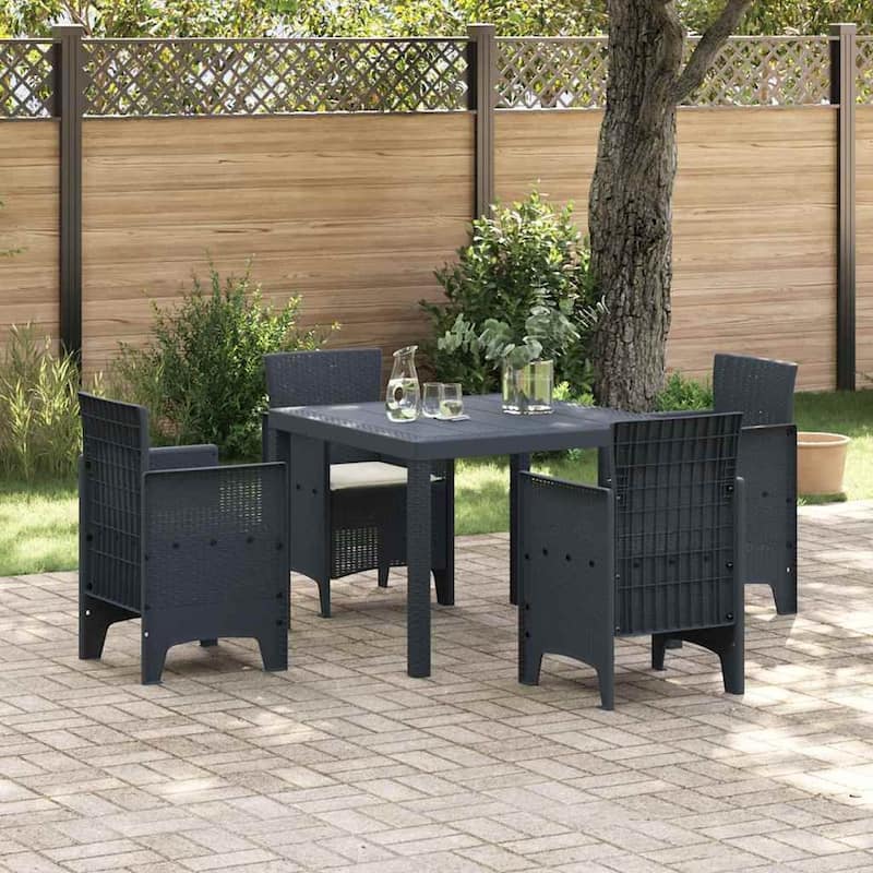 vidaXL Garden Dining Set 3/5 pcs Anthracite/Brown Polt rattan - 100 x 100 x 73 cm - Anthracite/ Cream white/ 4 seater