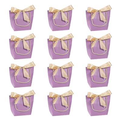 12pcs 8.3"x2.8"x6.7" Gift Bags with Handles Small Favor Bag with Bow