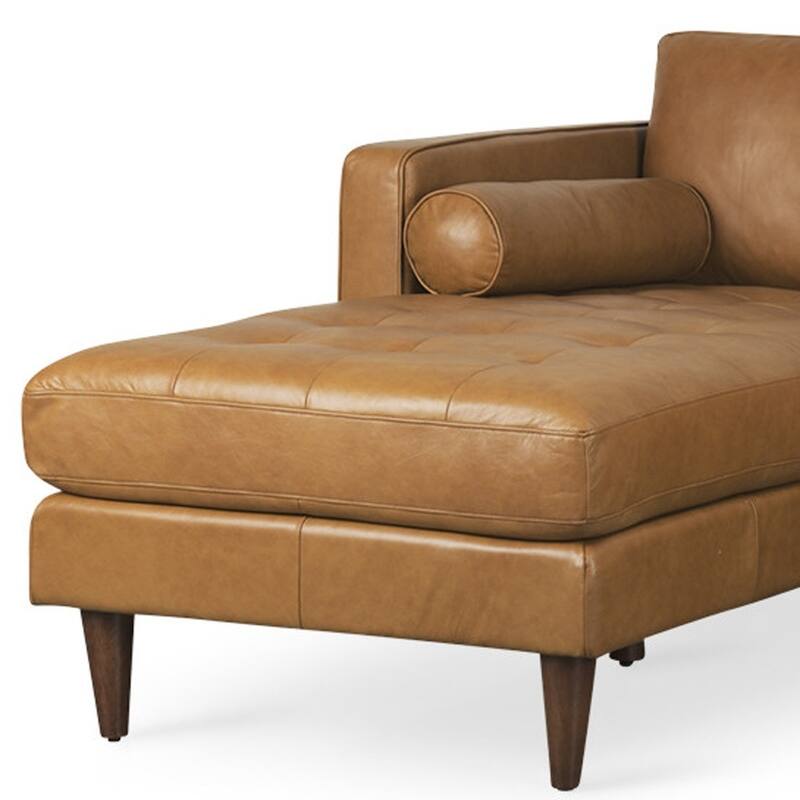HomeRoots Tan Genuine Leather L Shaped Sofa and Chaise Sectional With Toss Pillows