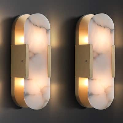 KAYLA 13.8 in. 2-Lights Gold Modern Vanity Light with Luxury Marble Shade(Set of 2)