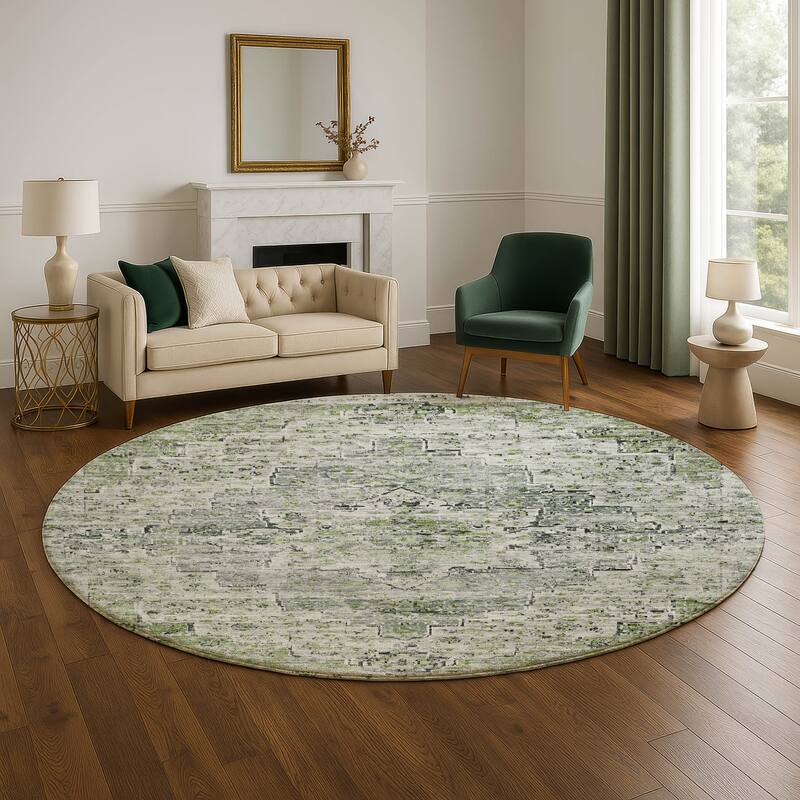 Premium Washable Super Soft Vintage Traditional Mayfield Rug - 8' x 8' - Aloe