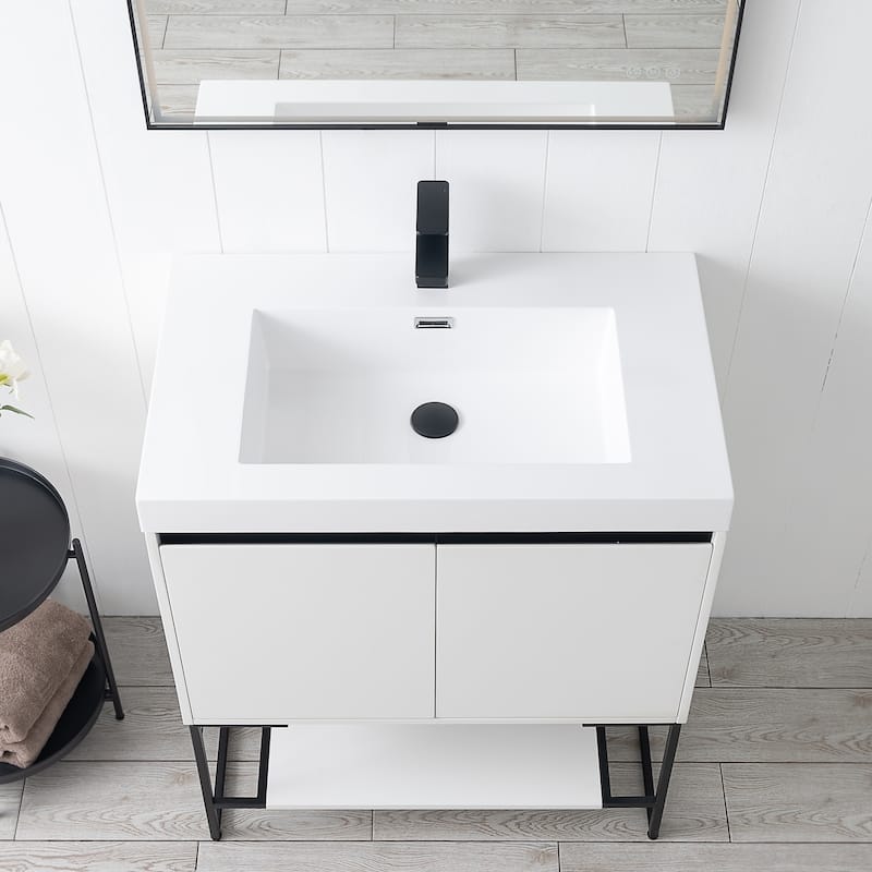 Freestanding Bathroom Vanity Set with Open Shelf & Acrylic Sink