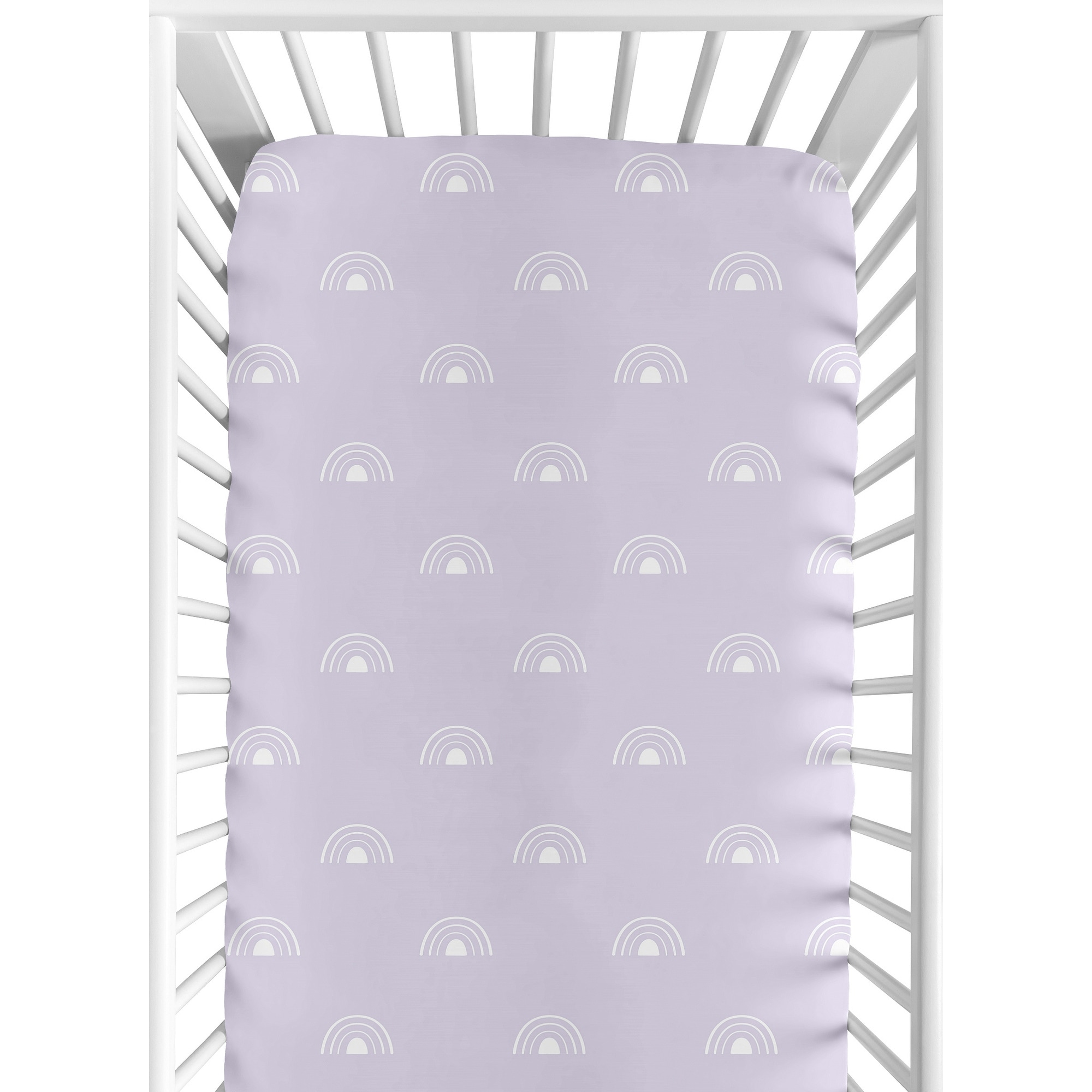 Lavender Purple Boho Rainbow Girl Fitted Crib Sheet Light Lilac and White Celestial Sky Outdoors Nature Girl Shabby Chic