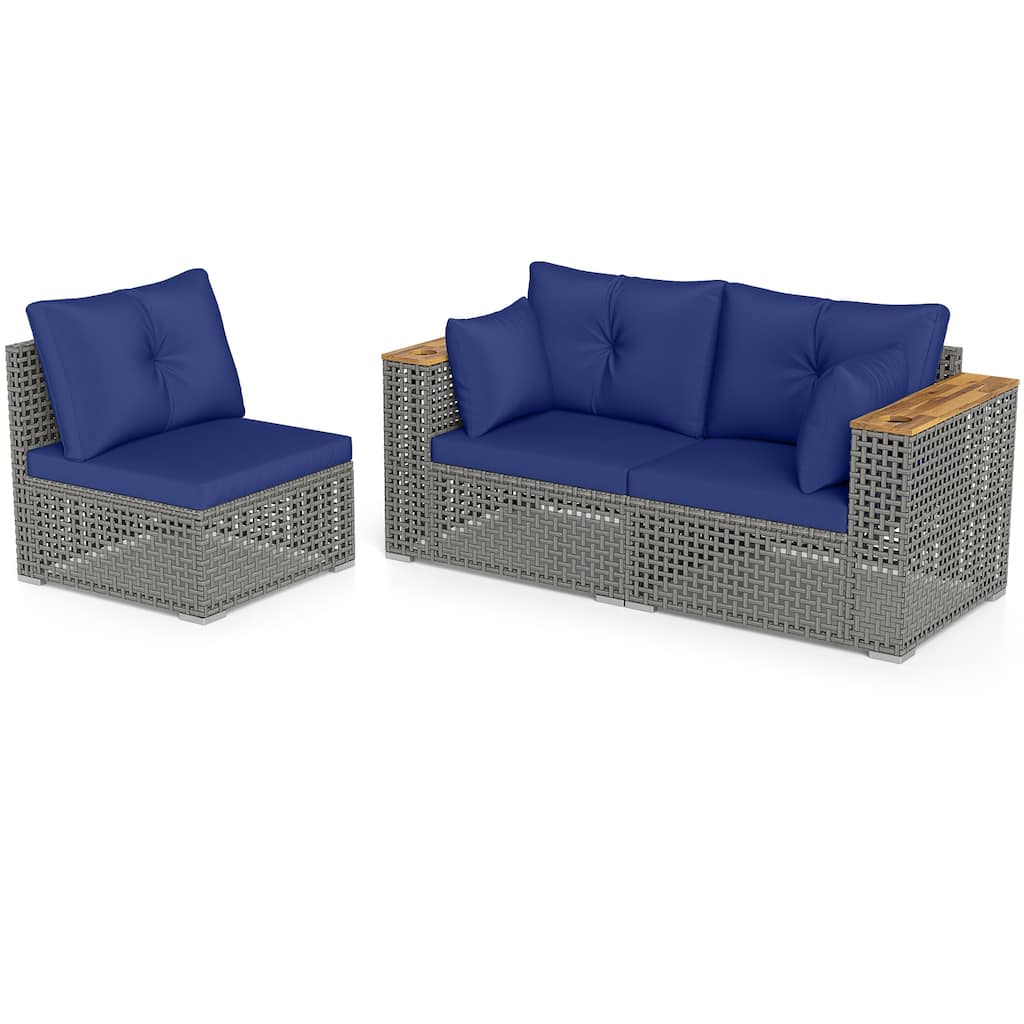 Gymax Patio Wicker Sectional Furniture Set 3 Piece Outdoor Couch Set