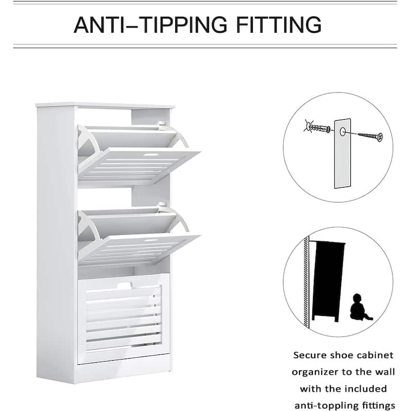 Freestanding Wood Shoe Storage Cabinet, 3 Flip Doors Shoe Rack