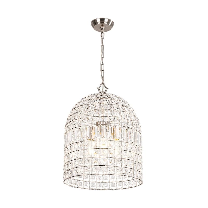 Vintage Glam Crystal Bird Cage Lantern Chandelier - Distressed Brass