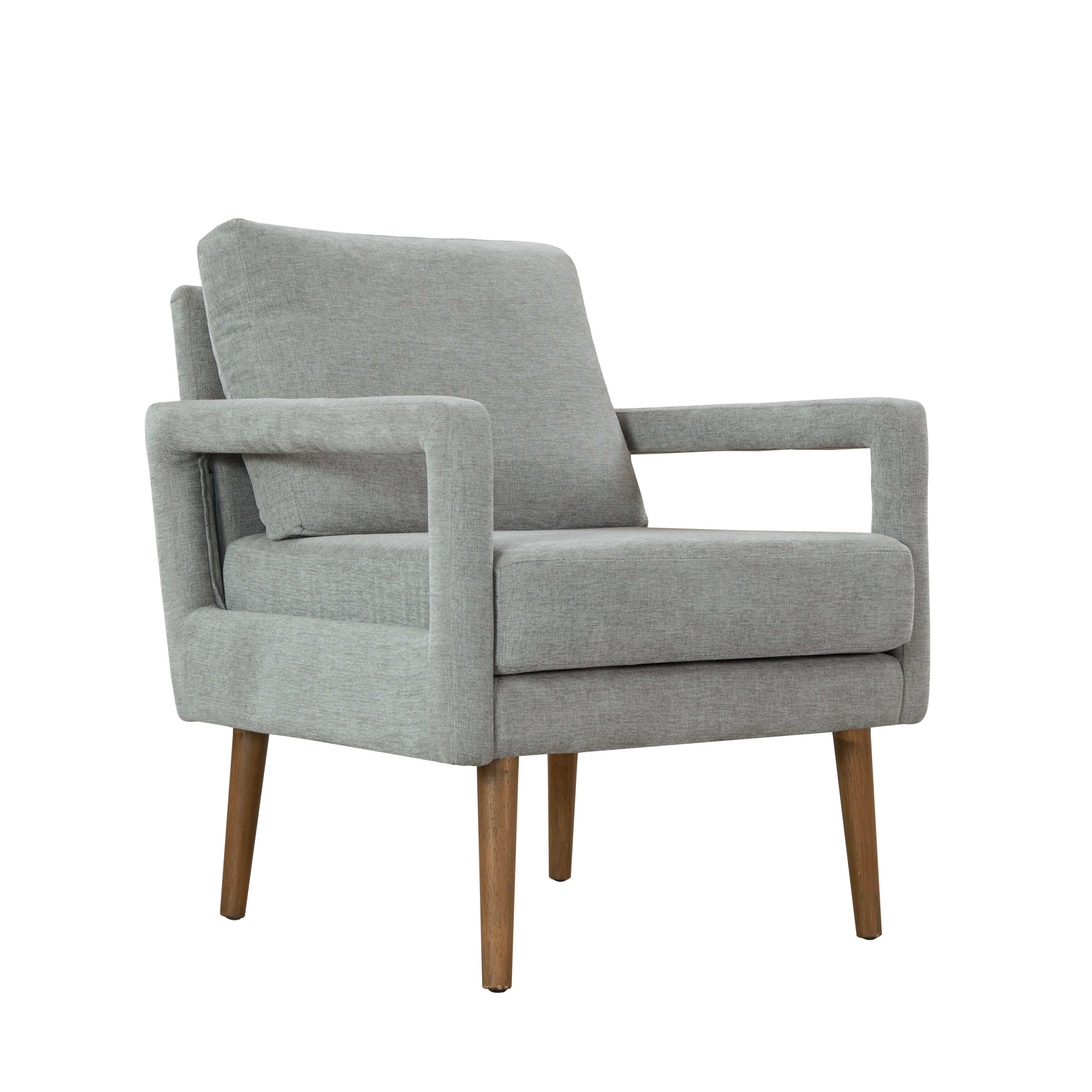 Mid-Century Armchair , Accent Chair with Chenille Armrest