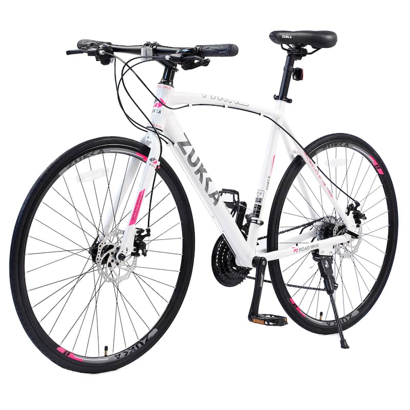 24 Speed Hybrid Bike White Road Bike City Bicycle Unisex Bikes