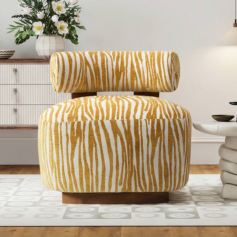 Rossetta Zebra-Striped Chenille Fabic Low Cylindrical Backrest Armchair with High-Quality Foam Cushion - Yellow