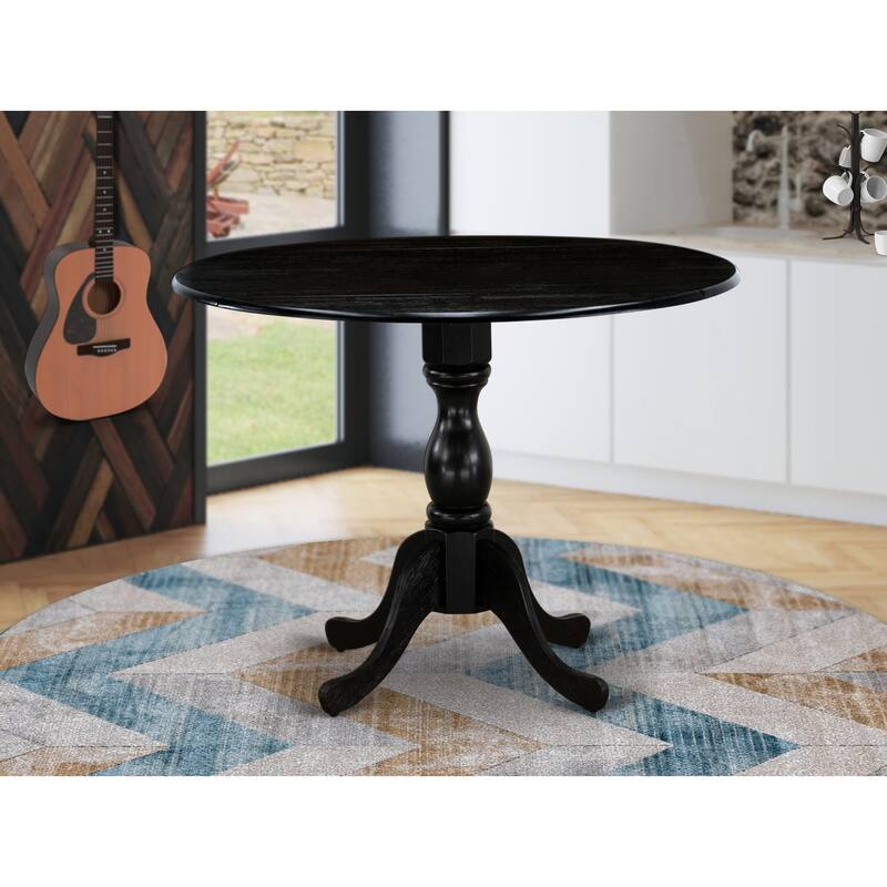 East West Furniture Dublin Modern Kitchen Table - a Round Dining Table Top with Dropleaf & Pedestal Base, (Finish Option)