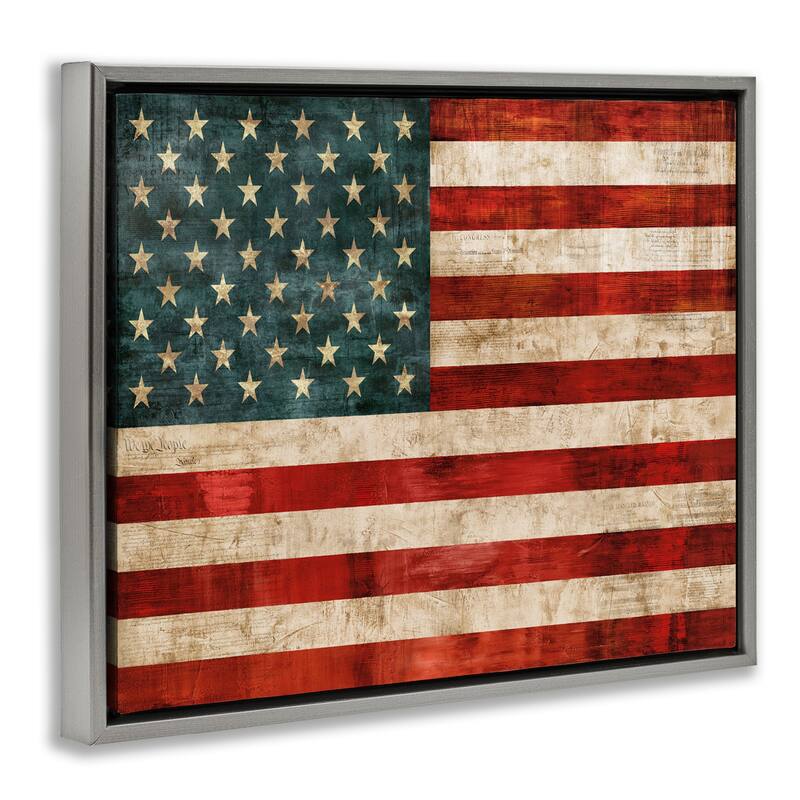 Stupell US American Flag Wood Textured Design Floater Frame - Red