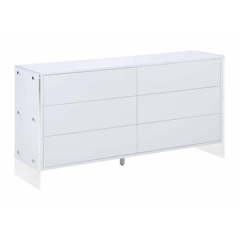 Somette Barry Contemporary Wooden & Solid Acrylic Buffet with 6 Drawers - 60.50" x 15.75" x 31.50"