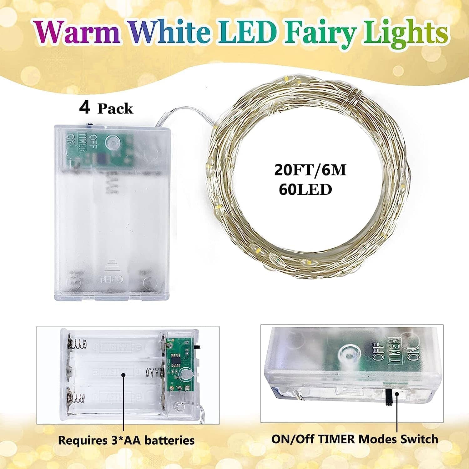 Fairy Lights Battery Operated LED Waterproof Twinkle Lights - 2 Pack ...