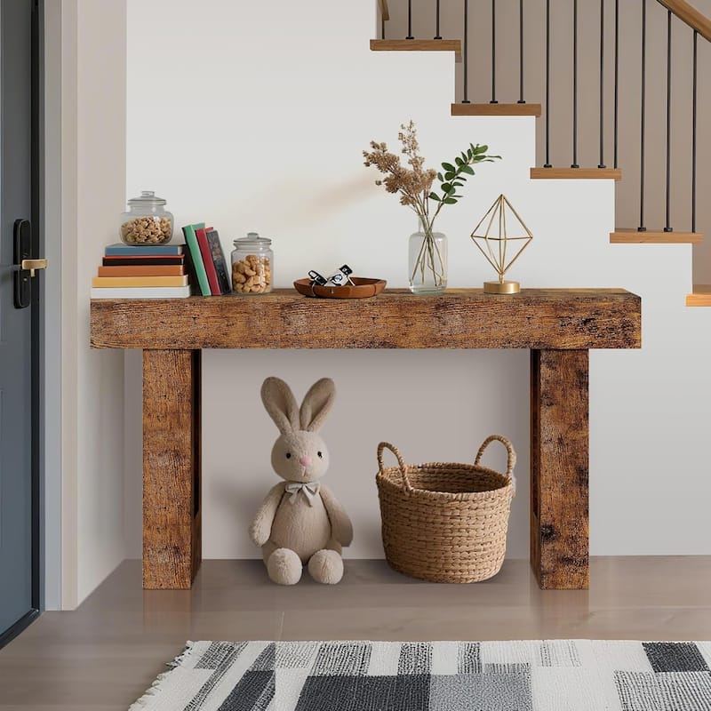 63" Farmhouse Console Table, Long Sofa Table Behind Couch, Wooden Entryway Table