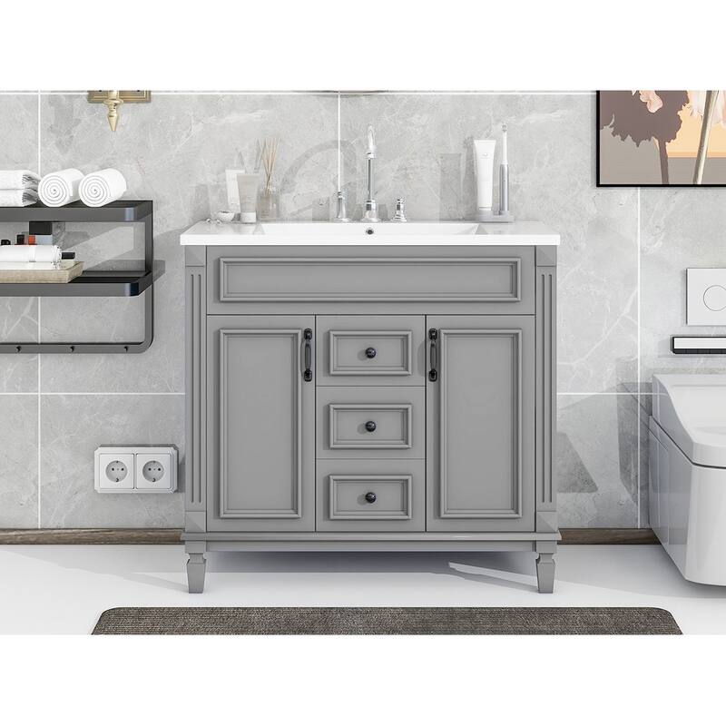 GDFStudio - Carrinford Modern Freestanding Bathroom Vanity with Ceramic Sink and 2 Soft Closing Doors & 2 Drawers