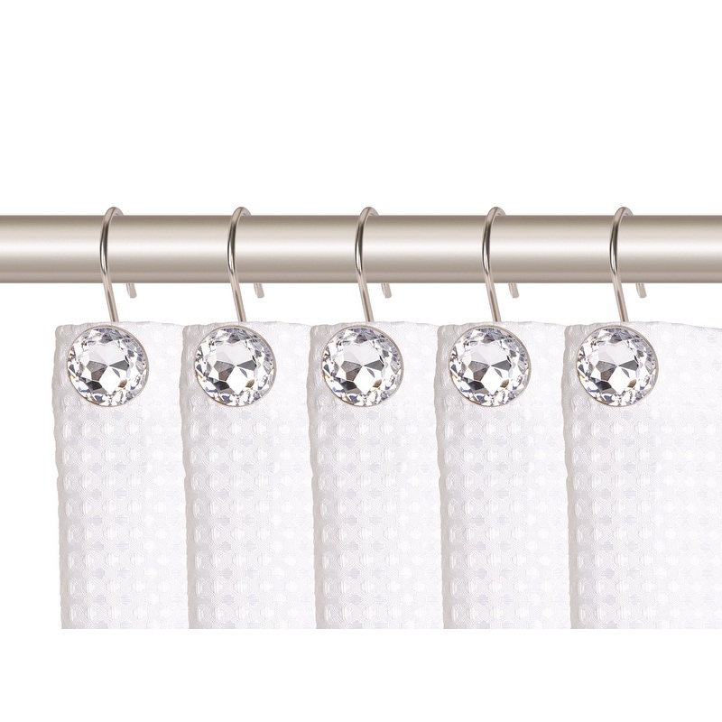 Double Shower Curtain Hooks for Bathroom Rust Resistant Shower Curtain  Hooks Rings Crystal Design in Chrome (Set of 12)