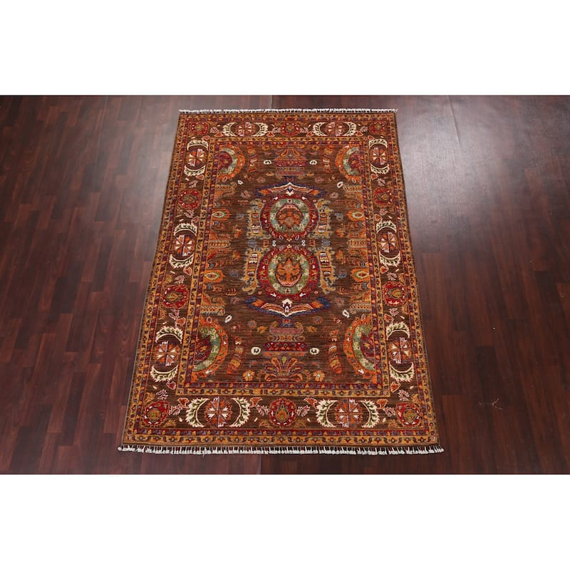 Geometric Vegetable Dye Ziegler Oriental Area Rug Handmade Wool Carpet - 6'0" x 8'9"