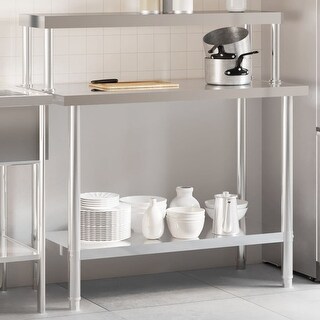 vidaXL Kitchen Work Table with Overshelf 43.3"x21.7"x47.2" Stainless Steel - 43.3" x 21.7" x 47.2"