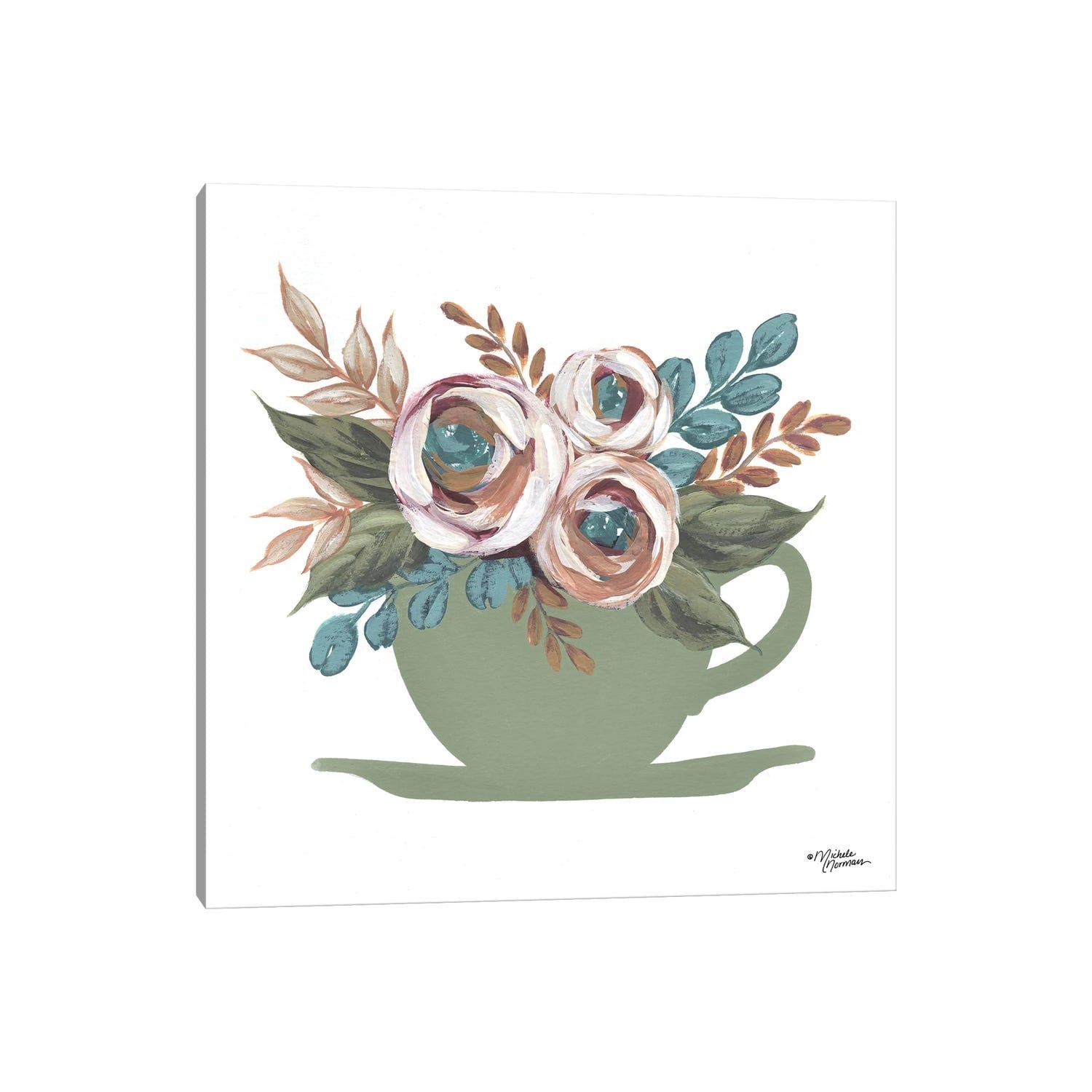 iCanvas "Floral Coffee Cup" by Michele Norman Canvas Print