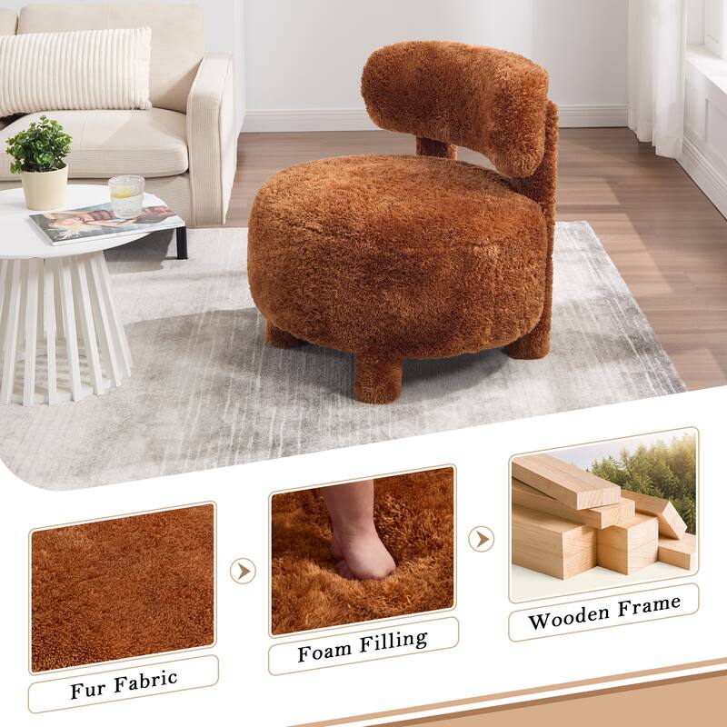 Fabric Armless Accent Chair with Curved Backrest & Solid Wood Legs