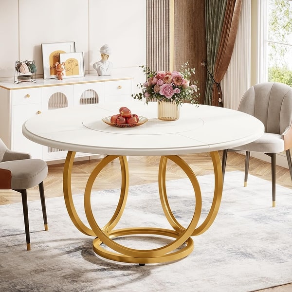 47 Inches Modern Round Dining Table for 4 White and Gold - Bed Bath ...