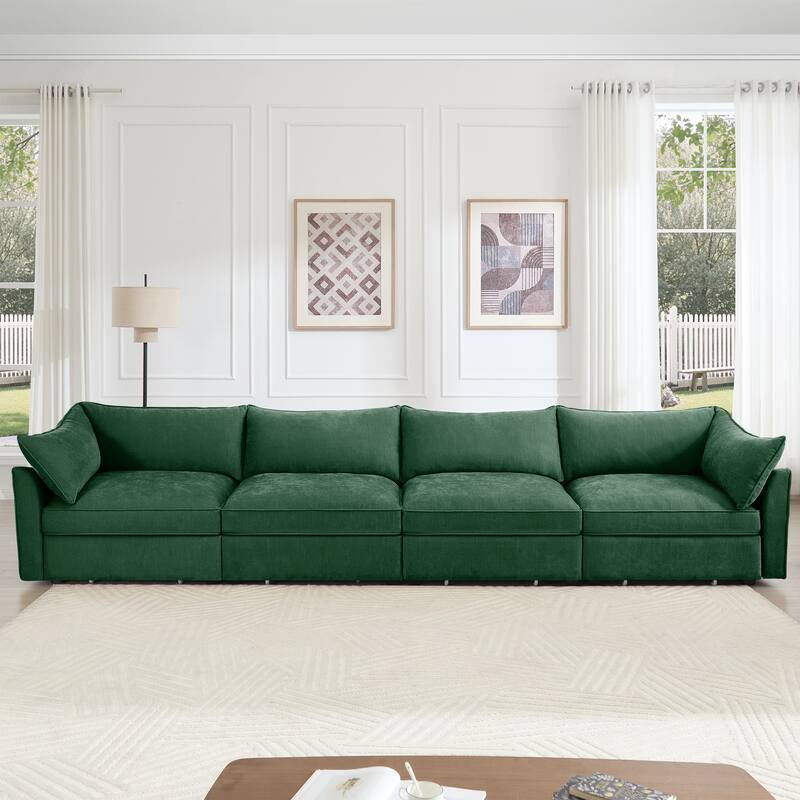 Super Large Wide and Deep Seat Sofa Couch for 4 Persons, 4 Seater Sofa with Storage Pull out Drawer Under Each Seat