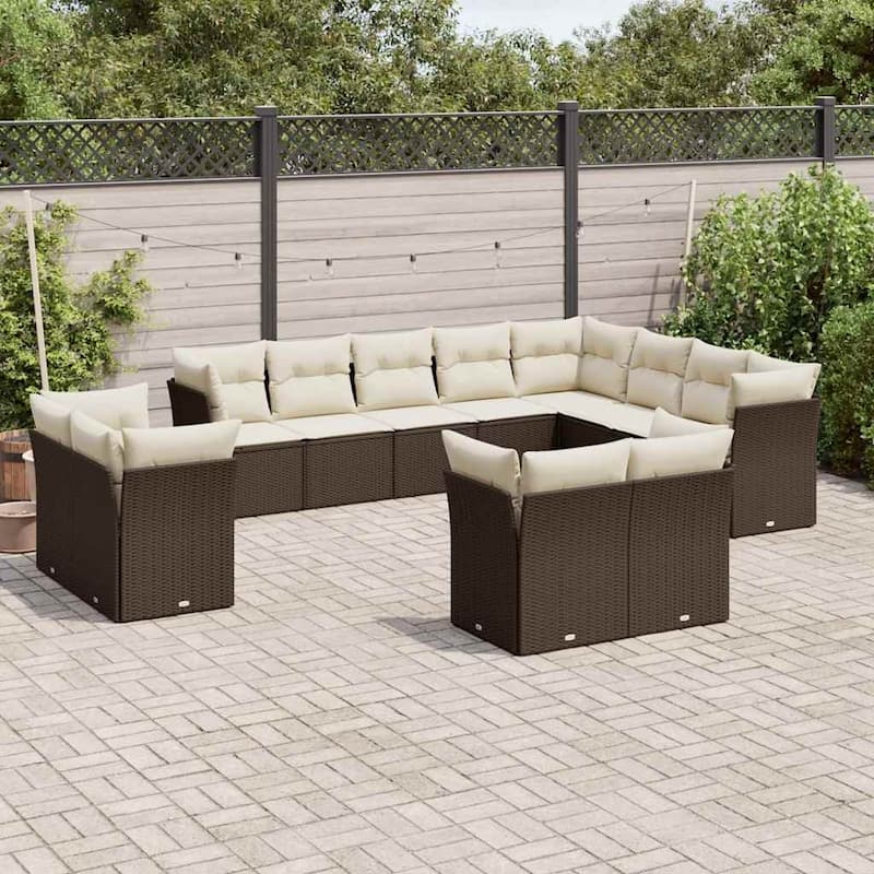 vidaXL Garden Sofa Set Brown PE rattan, powder-coated steel Large - 24.4 x 24.4 x 27.2
