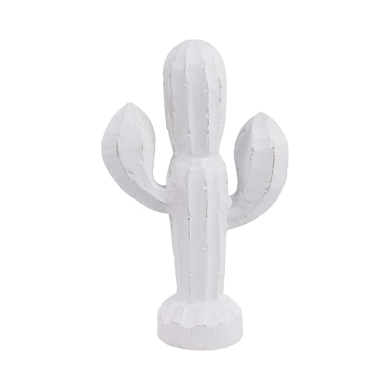 Wood Figurine Cactus Handcarved Accent Modern Decorative Sculpture