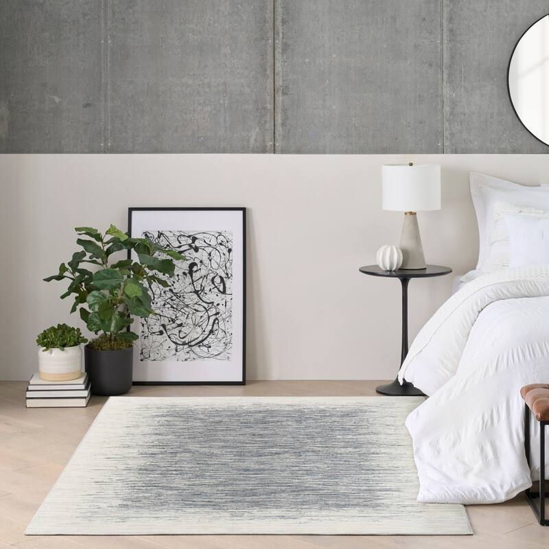 DKNY Grand Street Indoor only Abstract Area Rug - Ivory/Blue - 5'3" x 7'3"