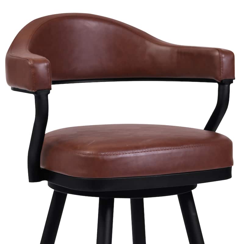 Amador Coffee Faux Leather and Black Metal Swivel Bar or Counter Stool