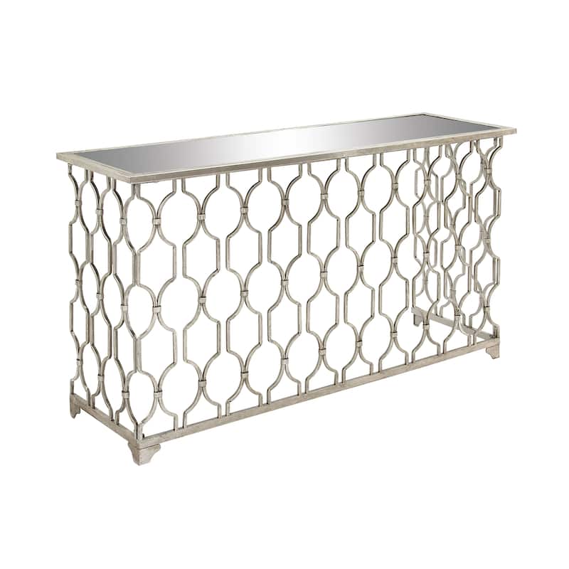 Metal Geometric Rectangular Console Table with Mirrored Glass Top - Silver - Roche River Decor - 18"Wx55"Lx32"H