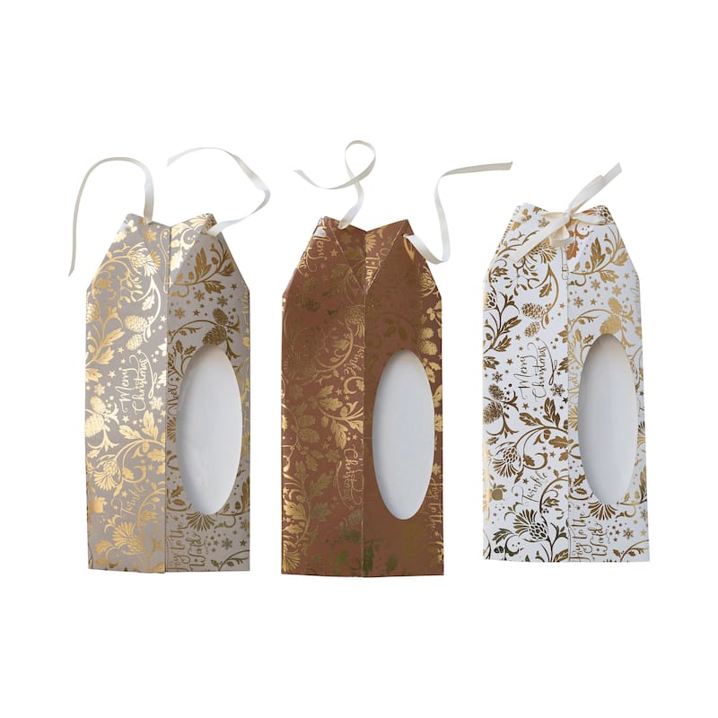 Printed Paper Gift Box with Foil Pattern and Acetate Window, Set of 3