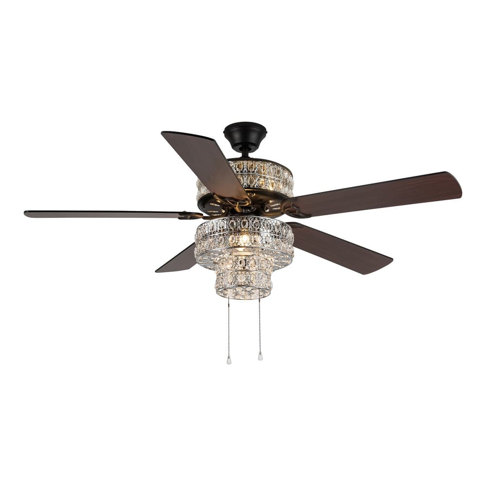 Silver Orchid March Silver Punched Metal and Clear Crystal Ceiling Fan - 52"L x 52"W x 21"H - 52"L x 52"W x 21"H