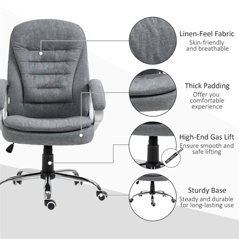 Grey Linen Office Chair with Lumbar Support, High Back and Tilt Function - 27.5"L x 29.5"W x 40.5"-43.75"H
