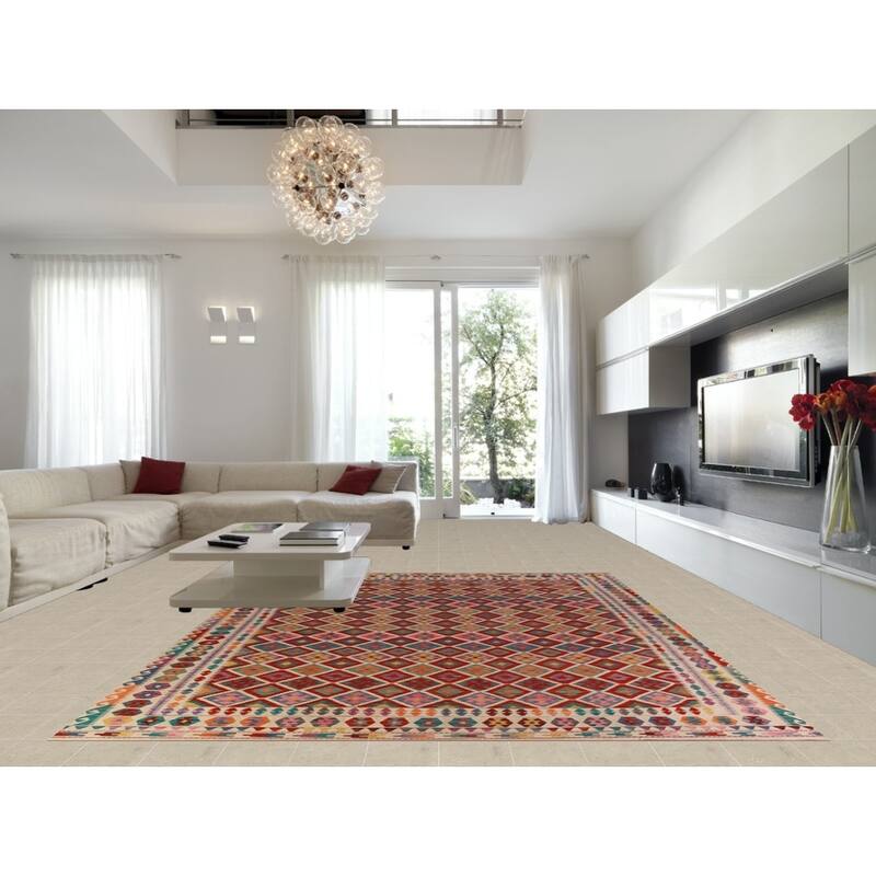 Reversible Trellis Kilim Oriental Area Rug Hand-Woven Wool Carpet - 10'3"x 13'5"