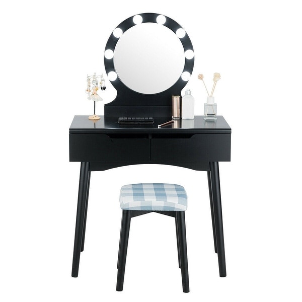 Dressing Table with Large Round Mirror and 8 Light Bulbs for Bedroom 31.5 x 16 x 52 L x W x H Bed Bath Beyond 33138361