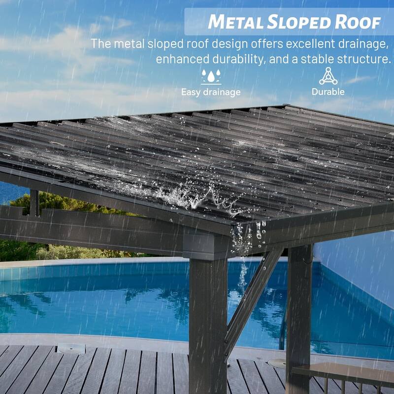 6.5x12FT Hardtop Grill Gazebo, Outdoor BBQ Gazebo with 2 Side Shelves and Sloping Galvanized Steel Roof
