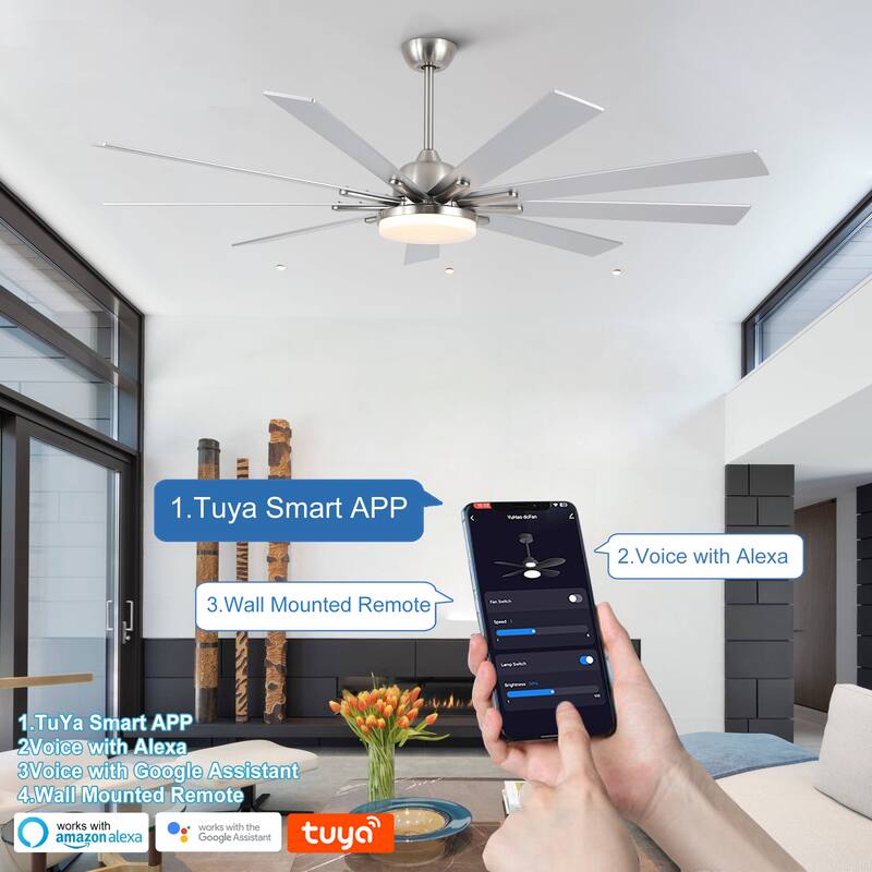 Gabriel 72 in. Indoor Black PlyWood Smart Ceiling Fan with Integrated LED, Works with Alexa/Google