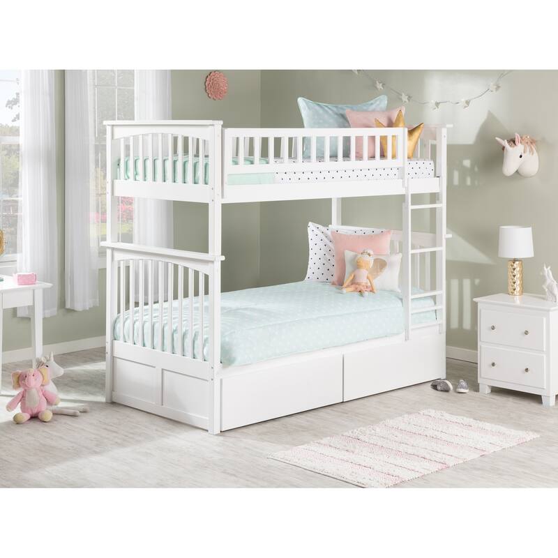 AFI Columbia Twin over Twin Size Bunk Bed with Bed Drawers & Charging Station in White - White - Twin