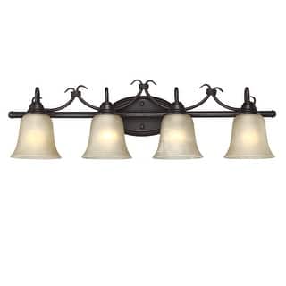 4-Light Bronze Dimmable Vanity Light with White Opal Glass Bell Shape Shades