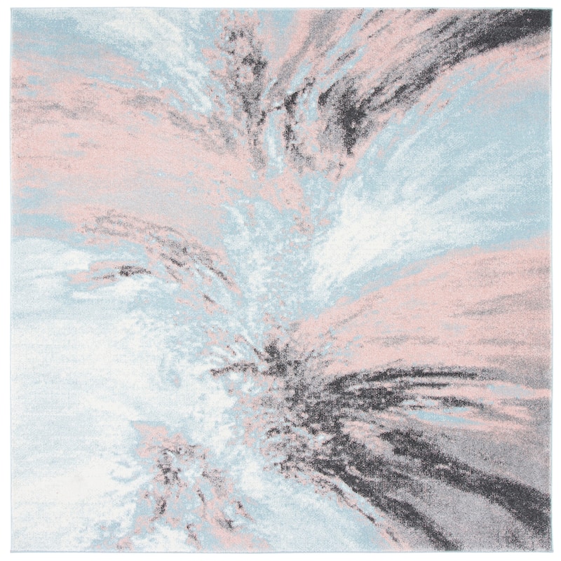 SAFAVIEH Glacier Latrina Modern Abstract Rug - 5'3" x 5'3" Square - Pink/Blue