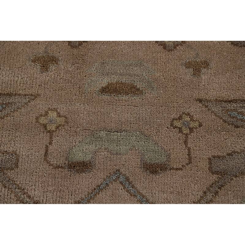 Light Brown Oushak Indian Area Rug Hand-Knotted Wool Carpet - 8'4"x 9'9"
