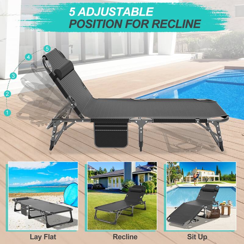 DoCred Folding Camping Cot, Chaise Lounge Chair with Mattress