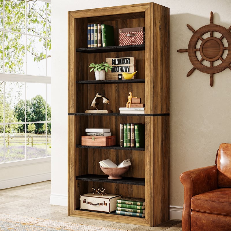 74'' 7 Tiers Narrow Tall Bookcase Wood Open Display Floor Bookshelf